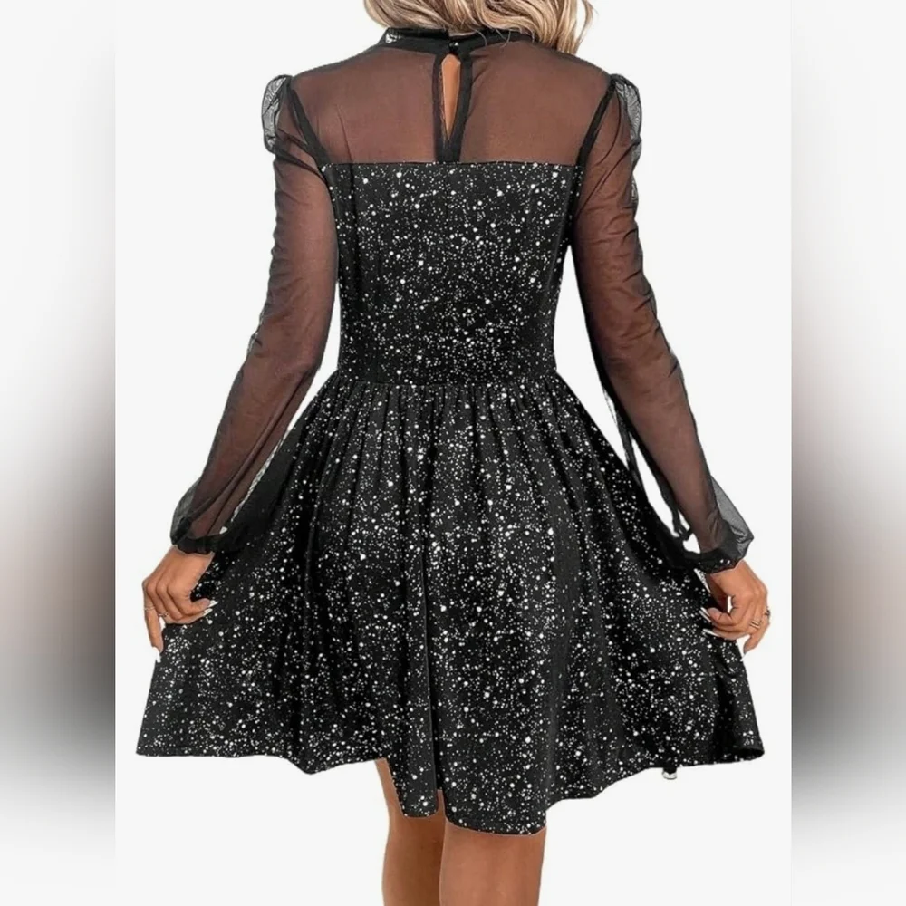 NEW! Sheer sleeve Black Sparkle dress. Size Medium. - Picture 3 of 3